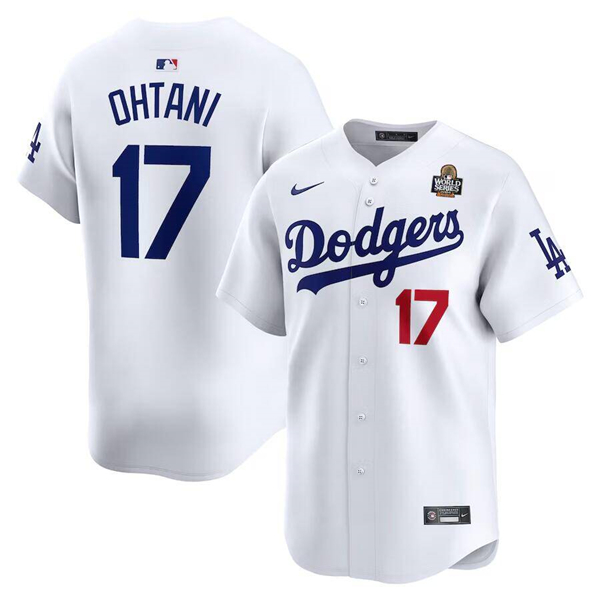 Los Angeles Dodgers #17 Shohei Ohtani White 2024 World Series Home Limited Cool Base Stitched Jersey